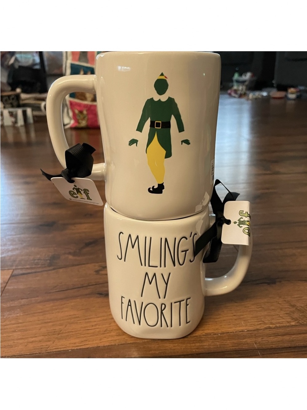 RAE DUNN Smiling's My Favorite Elf mug